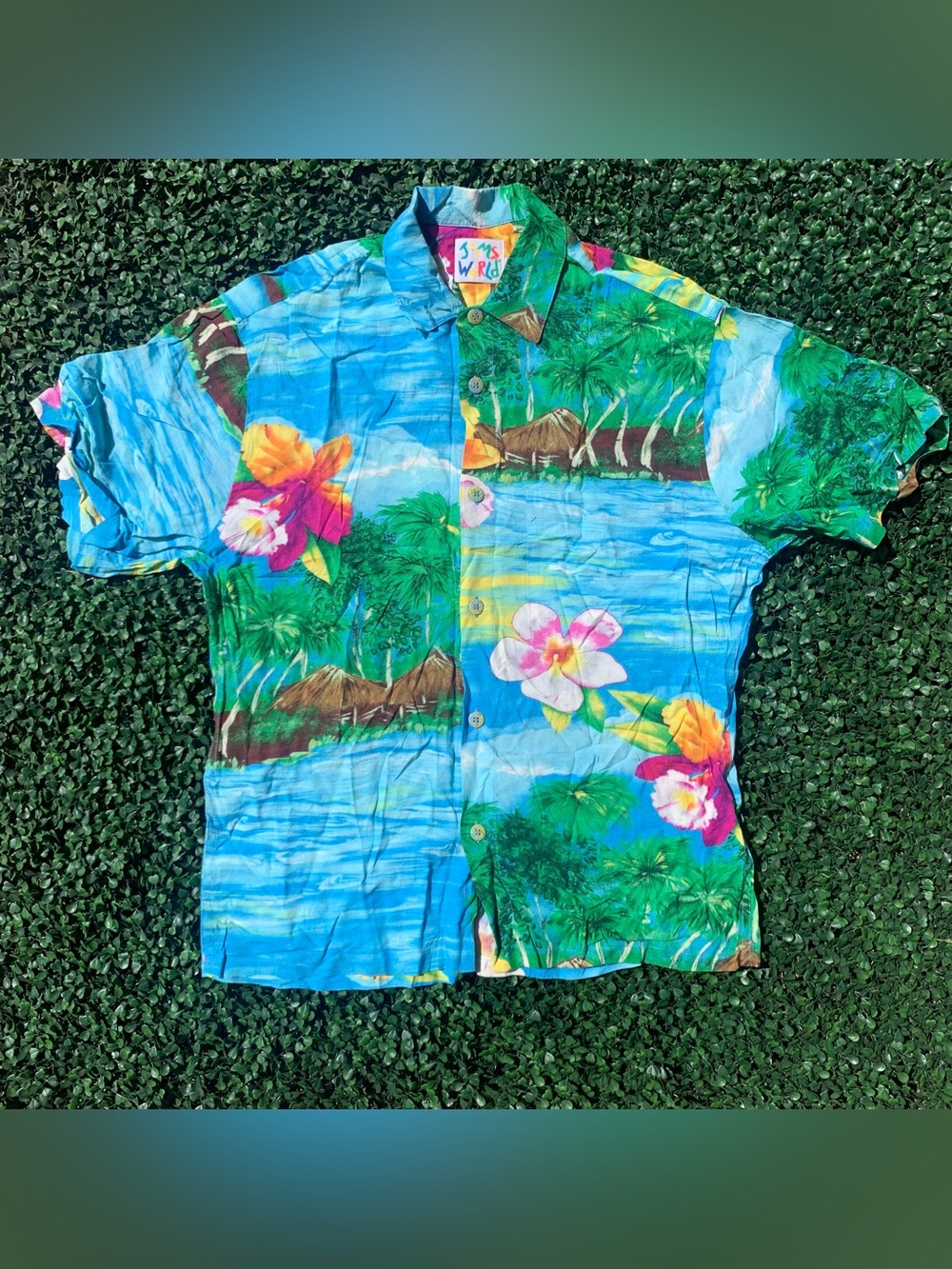 Jams World Orchid Island Tropical Floral Rayon Hawaiian Button Up Shirt Sz S